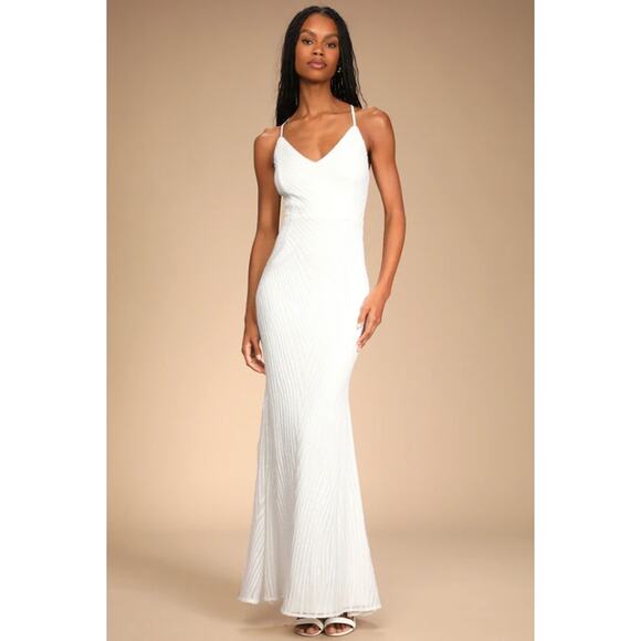 NWT Lulus Love That Stuns White Sequin Mermaid Wedding Maxi Gown Dress Small - Picture 1 of 9